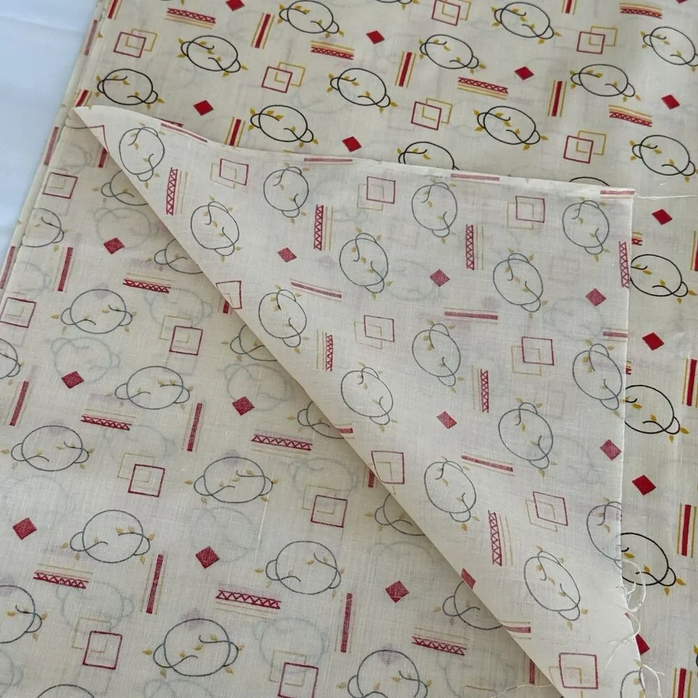 Vintage Mid Century Atomic Type Sewing Fabric Abstract Yellow Red 3yd+ x 44.5
